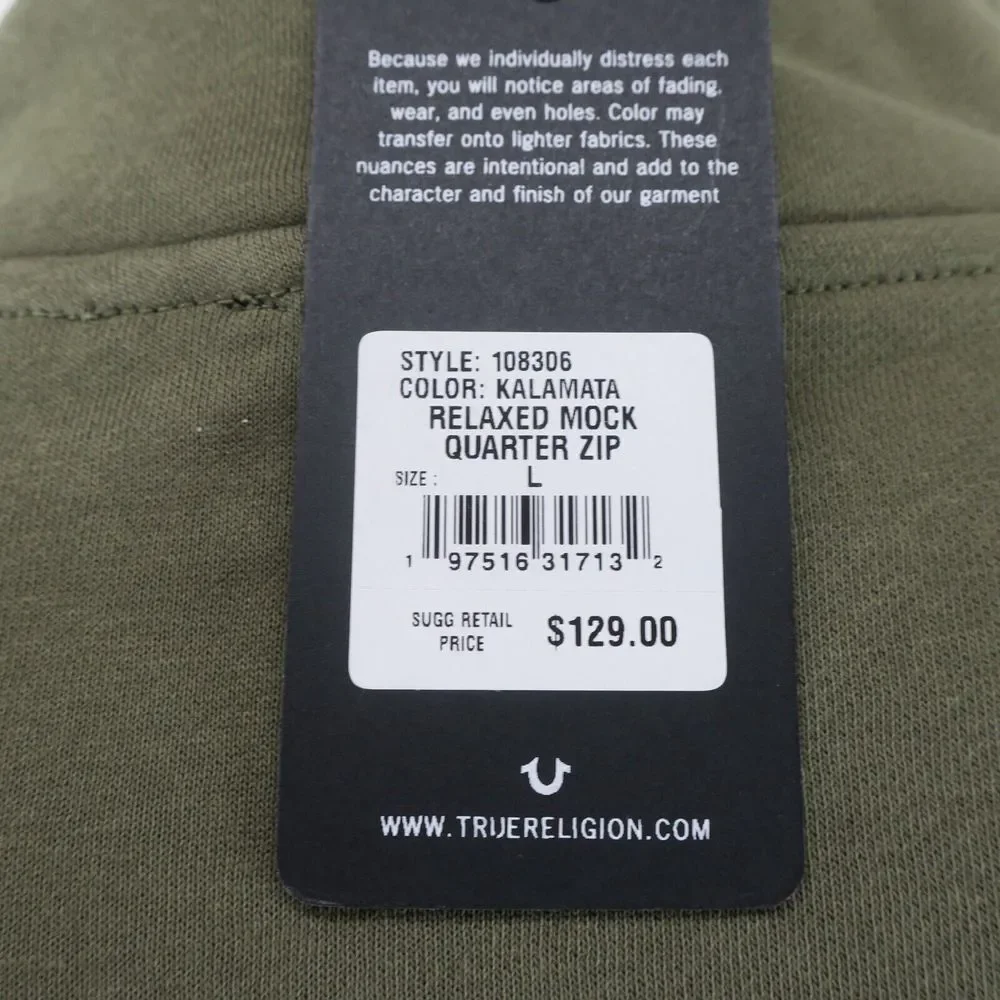 True Religion Quarter Zip Pullover Sweater Mens Large‎ Green
